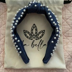 NWOT La Bella navy canvas pearl headband